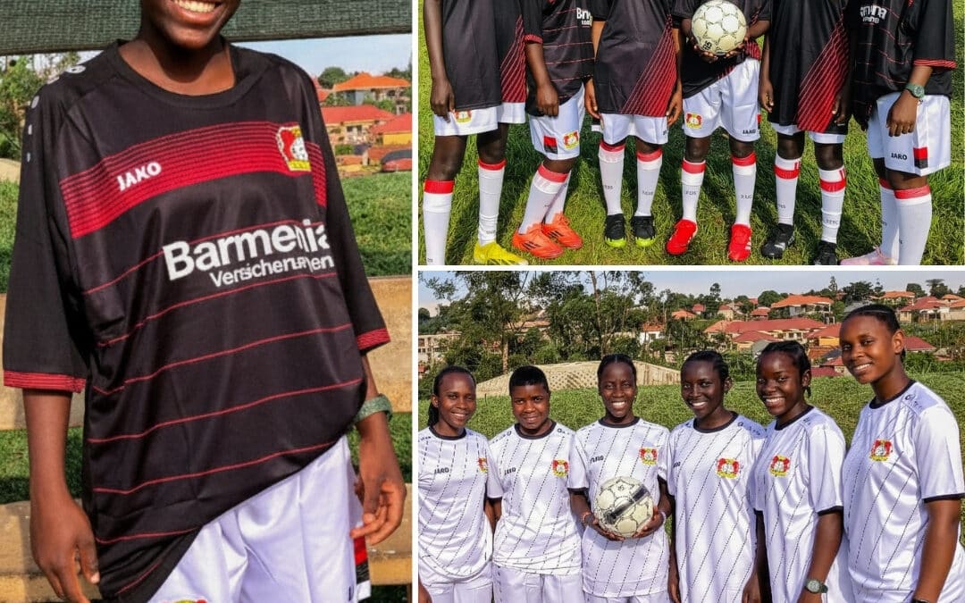 Fußballerinnen aus Uganda erfreuen sich an neuen Bayer Leverkusen-Outfits